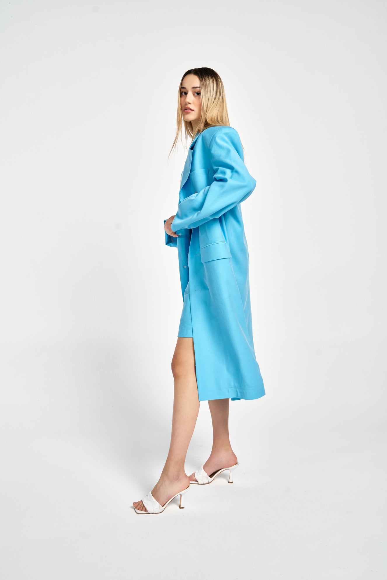 Kadın Mavi Oversize Vatkalı Ceket